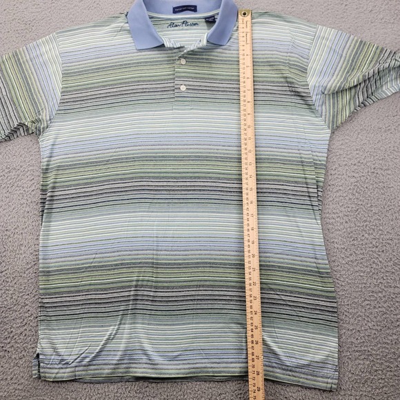 Alan Flusser Shirt Mens Medium Green Striped Polo‎ Golf Classic - Picture 12 of 12